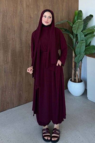 Şule Giyim Double Slit Suit Burgundy
