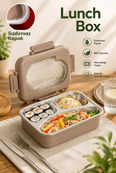 Porsima Stainless Steel 3 Compartment Vacuum Food Thermos Lunch Box Portable ...