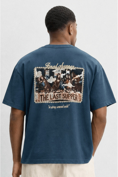 Respire Erkek Final Supper Nakışlı Oversize T-Shirt Petrol