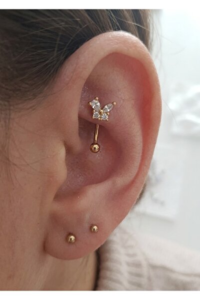 kurukafagift Çelik Kıkırdak Rook Piercing Kelebek Figürlü 8 mm