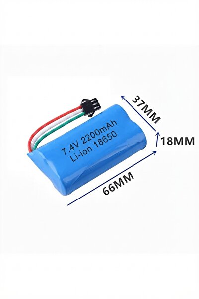 MAMSHOP 1 Adet 7.4v 2200 Mah 18650 Li-ion JSTSM 3P Siyah 3 pinli Soketli Oyun...