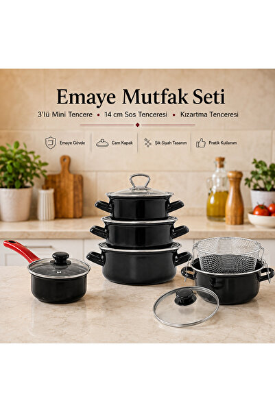 Zarif İnci Emaye Mini Tencere Seti Kızartma Tencere Seti Emaye Sos Mama Yumur...