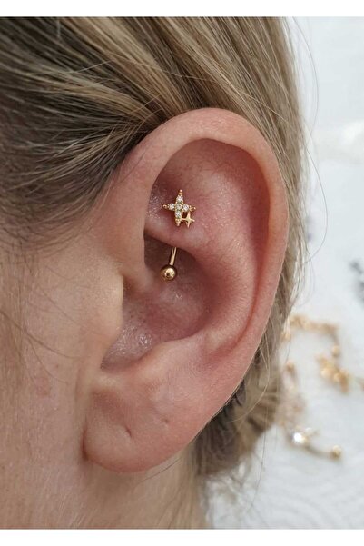 kurukafagift Rook Çelik Piercing Yıldız Figürlü Zirkon Taşlı