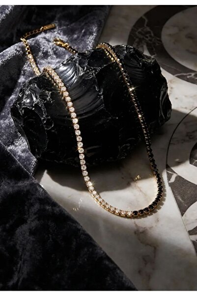 ZEY Steel Women's Necklace Gold Color Black Double Row Stone Necklace