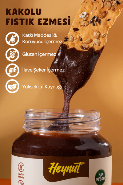 HEYNUT Kakaolu Fıstık Ezmesi 320 g Katkısız Glutensiz Yüksek Protein Kahvaltılık