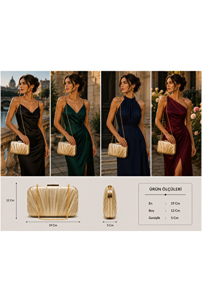 womenacs Skin Color Satin Fabric Pleated Model Evening Dress Portfolio Clutch...