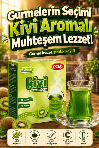 Koza Gurmelerin Seçimi Kivili Çay Pratik Lezzet Kivi Aromalı Tek İçimlik Prem...