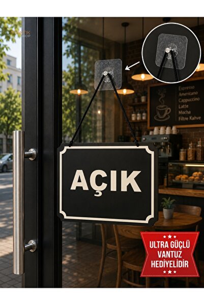 Genel Markalar MDF Kapı Tabelası Açık Kapalı Çift Yönlü Mağaza Dükkan Ofis Aç...
