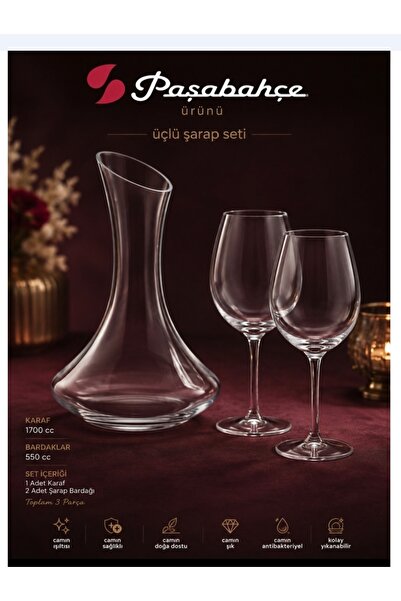 Paşabahçe Enoteca Şarap Takımı 3 Parça (karaf+2 Kadeh) 1700 cc karaf 550 cc k...