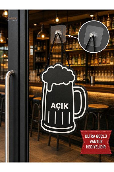 Genel Markalar MDF Kapı Tabelası CAFE Açık Kapalı Çift Yönlü Mağaza Dükkan Of...