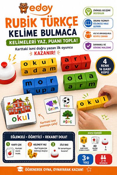 edoy Montessori Eğitici Oyun - Rubik Türkçe Bulmaca Oyunu - Harfleri Tanımak ...
