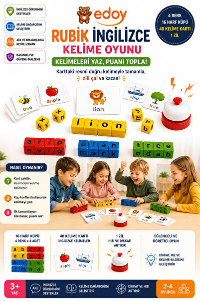 edoy Rubik İngilizce Bulmaca Zeka ve Görsel Hafıza Geliştirici Oyuncak 40 Ade...