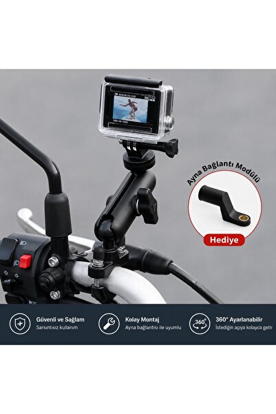 Aksiyon Kamera Uyumlu Motosiklet,Bisiklet,Scooter 360° Ayarlanabilir Gidon Bağlantı Aparatı