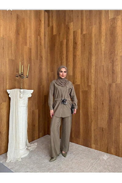 yussewear Yw Women's Scarf Belted Tunic Pants Double Set
