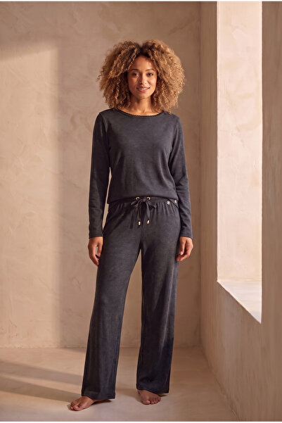 Katia&Bony Women's Relaxed Fit Wide Leg Trousers Anthracite