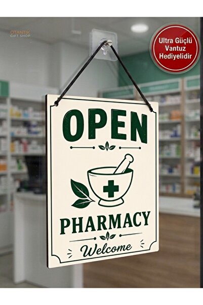 Genel Markalar Pharmacy Open Closed Tabelası Çift Taraflı MDF 15x20cm - Ultra...