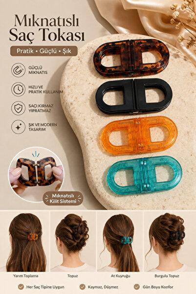 MODA Magnetic Hair Clip Turquoise Transparent Double-Sided Bun Clip