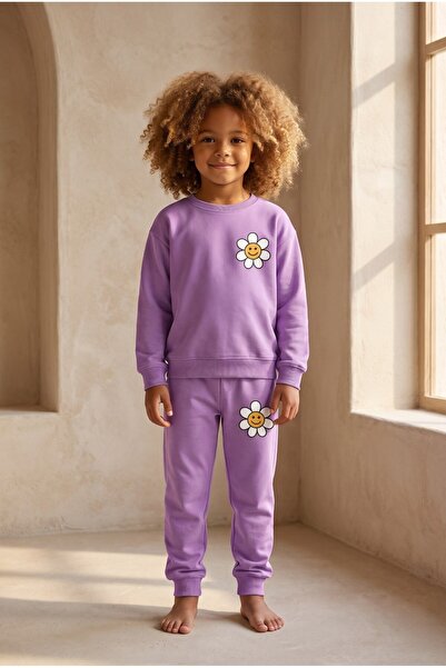 Katia&Bony Girl's Daisy Printed Pajama Set Lilac