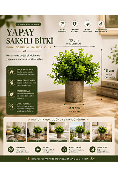 FB Cup Realistic Artificial Green Plant in Decorative Vintage Gray Pot - Mode...