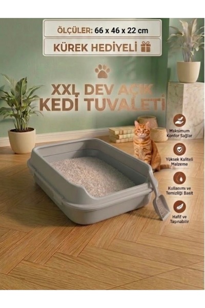 Orgakitty Dev XXL Açık Kedi Tuvaleti Kürek Hediyeli 66x46x22 h