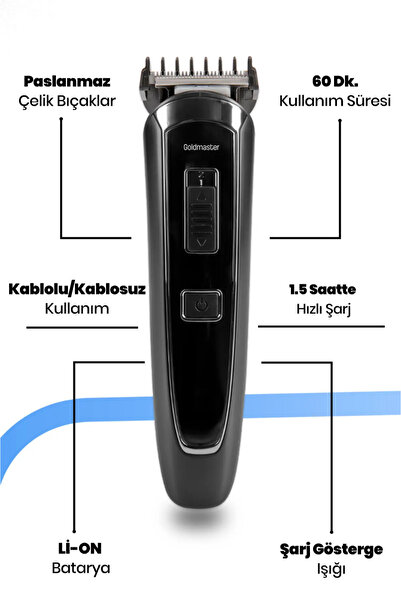 GOLDMASTER 15in1 Kablolu Kablosuz Kullanımlı Ve Hızlı Şarj Özellikli Çok Fonksiyonel Tıraş Makinesi