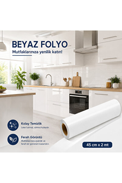 BLACK MASTER Kendinden Yapışkanlı Beyaz Mobilya Kaplama Folyosu – Parlak PVC ...