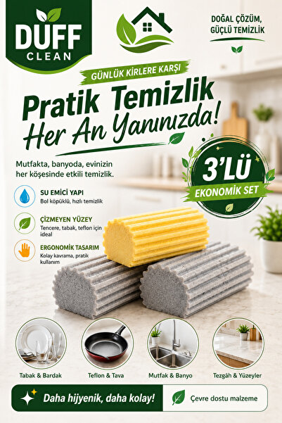 DUFF CLEAN 3 bucăți burete magic absorbant de apă și perie pentru curățarea b...