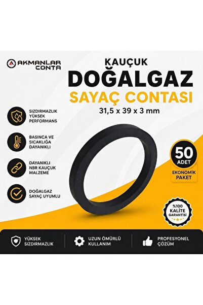 akmanlar conta NBR G4 Kauçuk Doğalgaz Sayaç Contası 31,5x39x3 mm Siyah 50 Adet