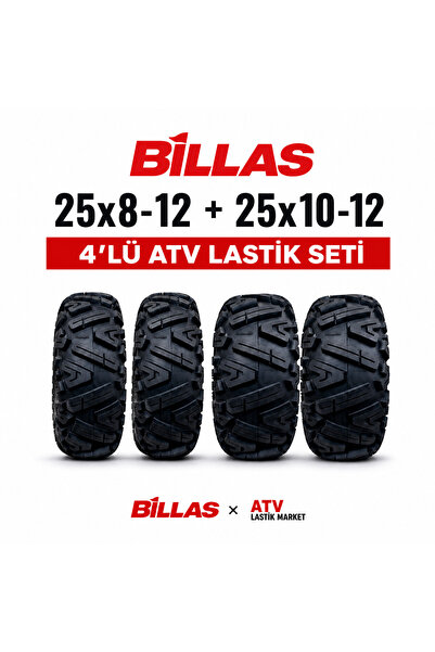 Billas 25x8-12 25x10-12 ATV Lastik Seti Ön Arka 6PR Off Road