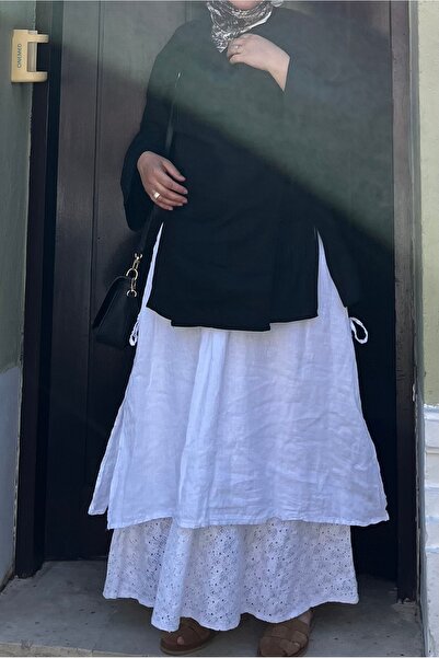 TUGBA COLLECTION DANTEL İŞLEMELİ NAKIŞLI %100 PAMUKLU KETEN KATLI İTHAL ETEK