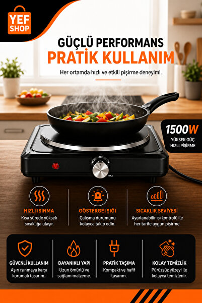 YEF SHOP Elektrikli Ocak Termostatlı Ayarlanabilir Tekli Elektrikli Ocak Taşı...