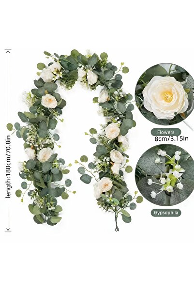 Choice 2pcs white 1/2pcs 5.9FT Artificial Eucalyptus Vine Fake Rose Flowers G...