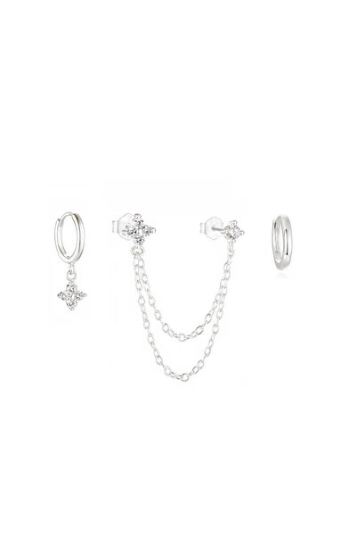Choice 3Pcs Silvery White 2 3PCS Fashion Four Zircon Flower Dangle Hoop Stud ...