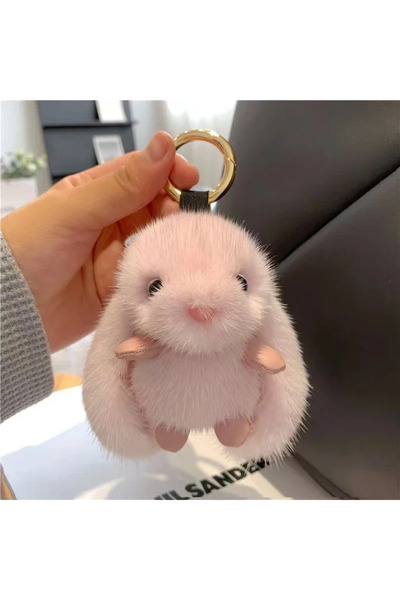 Choice Pink A Cute Fluffy Rabbit Keychain Ring Plush Pompon Bunny Bag Pendant...