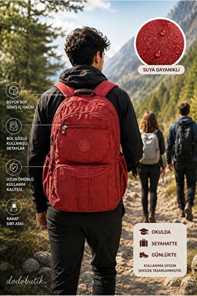 DodoButik Red Backpack with Water Resistant Pockets