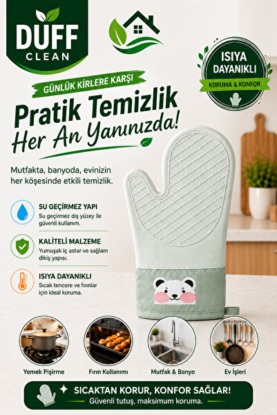 DUFF CLEAN 1 Adet Yüksek Isıya Dayanıklı Yanmaz Silikon Eldiven 35,5 Cm Fırın...