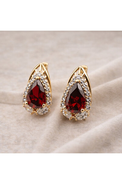 XUPING JEWELRY Cercei placați cu aur și pietre de zirconiu roșii