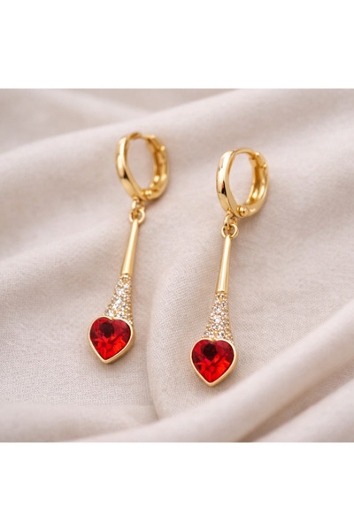 XUPING JEWELRY Cercei cu inimă roșie și zirconiu placați cu aur de 18k