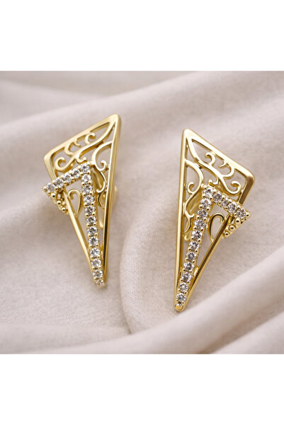 XUPING JEWELRY Cercei triunghiulari placați cu aur de 18K și cristale de zirc...