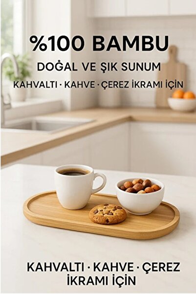 Kitchen Beauty Bambu Oval Sunum Ve Servis Tepsisi - Ahşap Tepsi - Yağdanlık A...