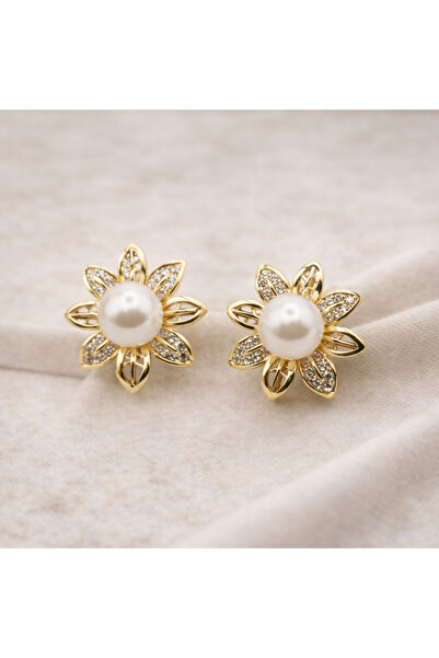 XUPING JEWELRY Cercei placați cu aur cu zirconiu, perlă, floare