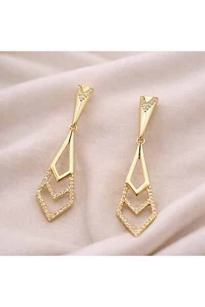 XUPING JEWELRY Cercei lungi cu zirconiu alb placați cu aur de 18k