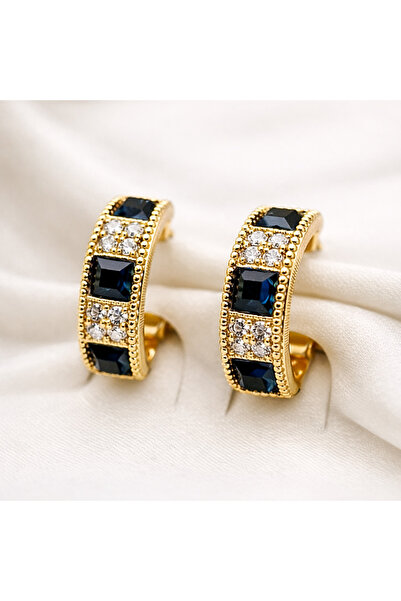 XUPING JEWELRY Cercei rotunzi cu pietre de zirconiu alb-albastru placate cu a...