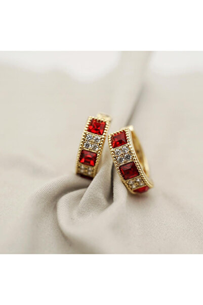 XUPING JEWELRY Cercei rotunzi cu pietre de zirconiu alb-roșii placate cu aur ...