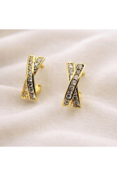 XUPING JEWELRY Cercei placați cu aur de 18k cu pietre de zirconiu în formă de X