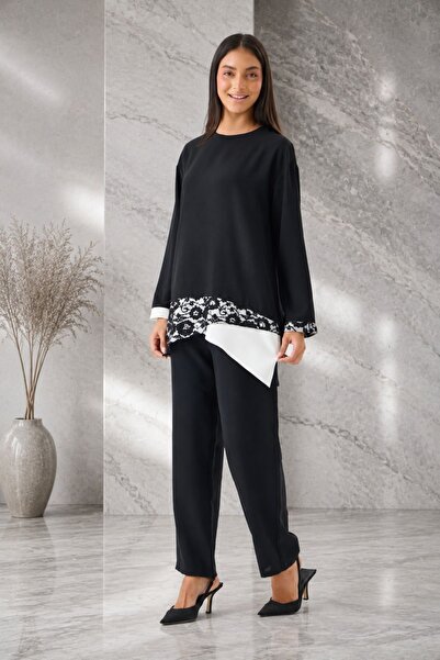 MAG FASHİON Hijab Set with Lace Detail Black Hijab Set Hijab Blouse Hijab Pants
