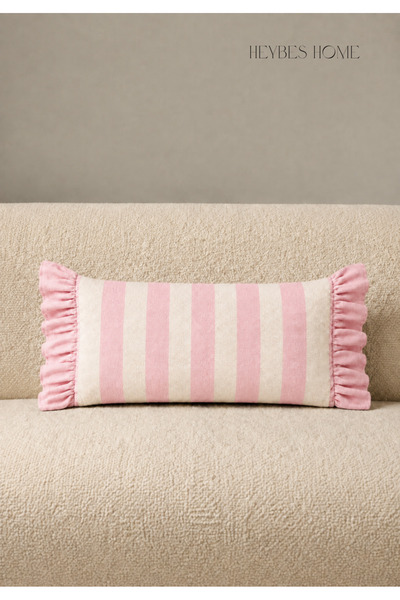 HEYBE'S Double-Sided Striped Canvas Ruffled Zippered Decorative Throw Pillow ...