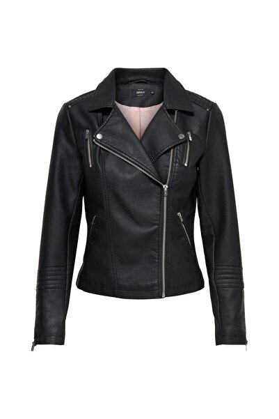 ONLY Black Women's Leather Jacket Coat-15153079