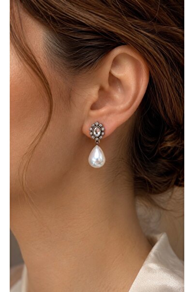 FAYRA ACCESSORIES Oval Kristal Taşlı İnci Küpe