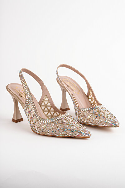 RMY SHOES Women's Gold Stone Stiletto Heeled Evening Dress & Bridal Shoes